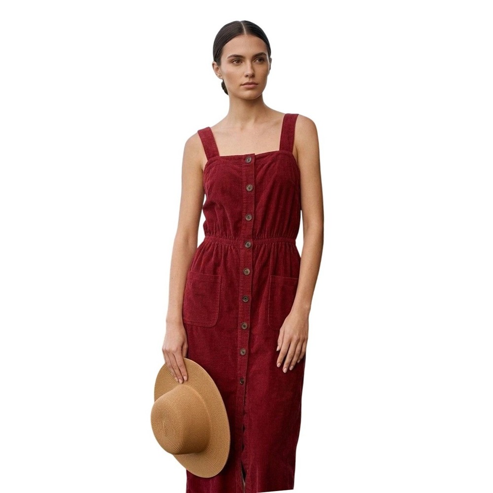 Urban Outfitters Corduroy Pinafore Dress Womens Medium Red Button Front Belted